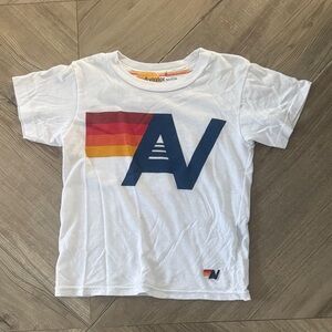 Aviator Nation Kids White Tee with Blue and Red-Orange Stripes